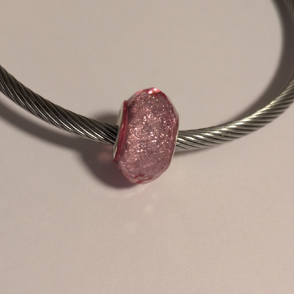 Silver with Sparkly Pink‎ Charm for Pandora Style Bracelet